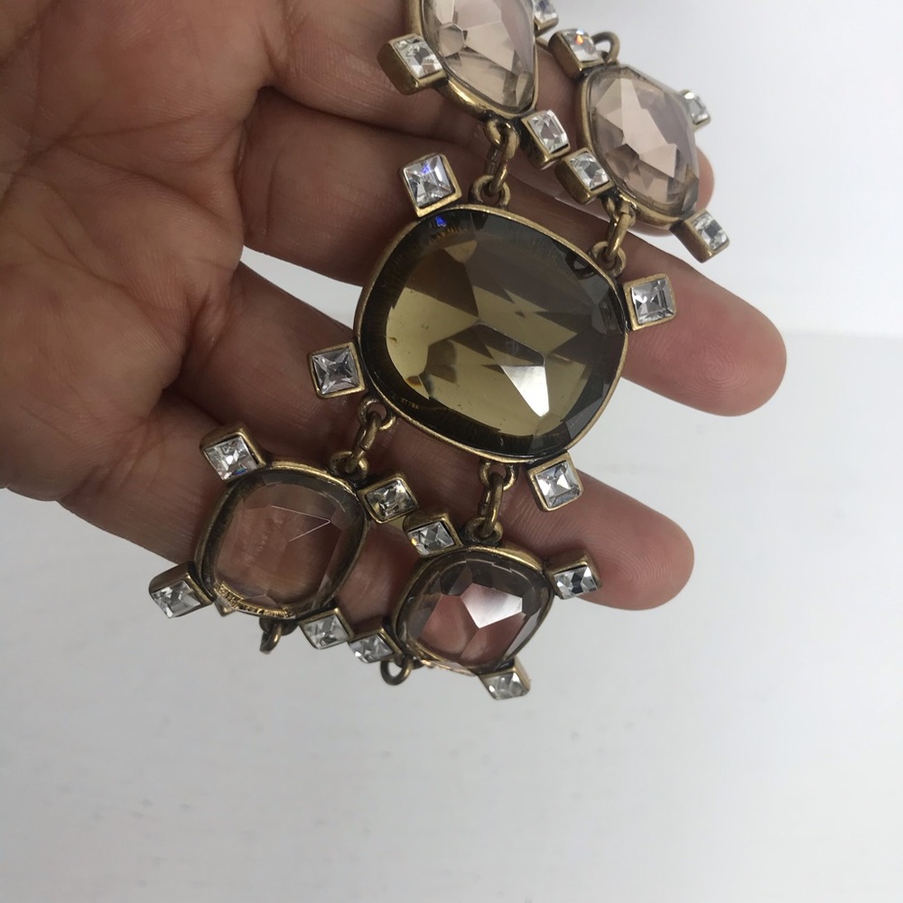 Vintage rhinestone link brass tone bracelet